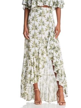 Show Me Your MuMu White Maxi Skirt with Green Palm Print